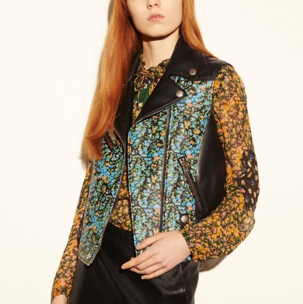 COACH 1941 Quilted Floral Leather Biker Vest Blue Black Sz XS $1695